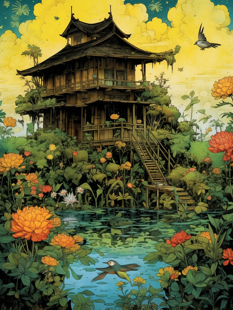 神秘的古代中国风建筑古典插画背景,插画/手绘图,插画/手绘图库,插画/手绘图下载,插画/手绘